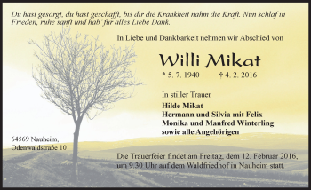 Traueranzeige von Willi Mikat von trauer.echo-online.de