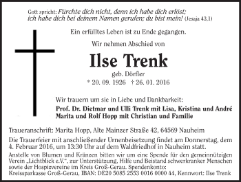 Traueranzeige von Ilse Trenk von trauer.echo-online.de