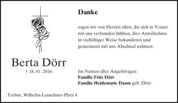 Traueranzeige von Berta Dörr von trauer.echo-online.de