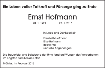 Traueranzeige von Ernst Hofmann von trauer.echo-online.de