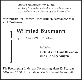 Traueranzeige von Wilfried Buxmann von trauer.echo-online.de