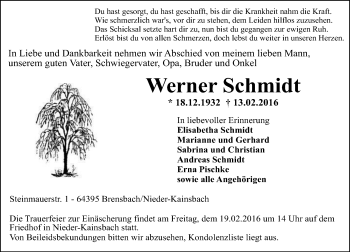 Traueranzeige von Werner Schmidt von trauer.echo-online.de
