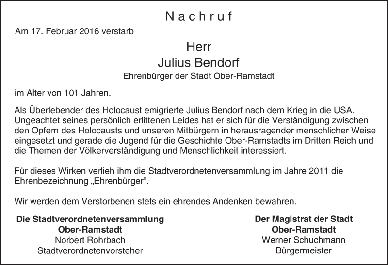  Traueranzeige für Julius Bendorf vom 20.02.2016 aus trauer.echo-online.de