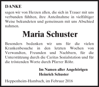Traueranzeige von Maria Schuster von trauer.echo-online.de