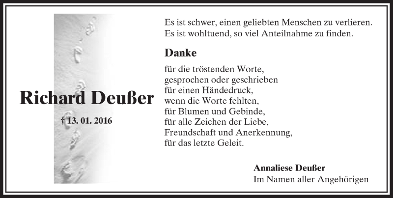  Traueranzeige für Richard Deußer vom 20.02.2016 aus trauer.echo-online.de