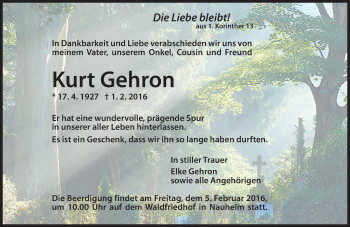 Traueranzeige von Kurt Gehron von trauer.echo-online.de