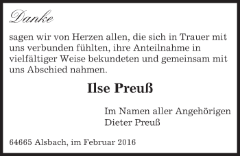 Traueranzeige von Ilse Preuß von trauer.echo-online.de