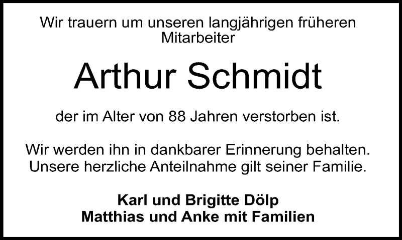  Traueranzeige für Arthur Schmidt vom 10.03.2016 aus trauer.echo-online.de