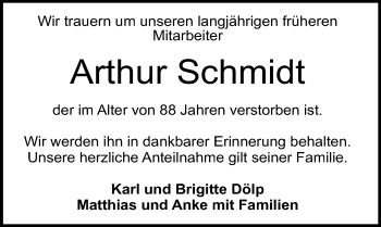 Traueranzeige von Arthur Schmidt von trauer.echo-online.de