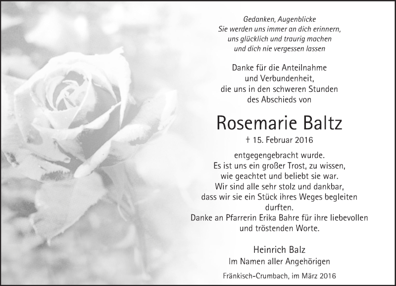  Traueranzeige für Rosemarie Baltz vom 19.03.2016 aus trauer.echo-online.de