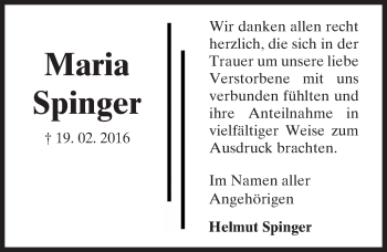 Traueranzeige von Maria Spinger von trauer.echo-online.de