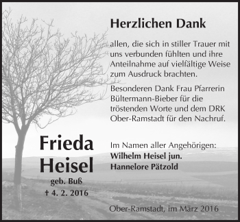 Traueranzeige von Frieda Heisel von trauer.echo-online.de