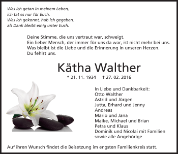 Traueranzeige von Kätha Walther von trauer.echo-online.de