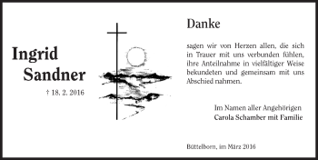 Traueranzeige von Ingrid Sandner von trauer.echo-online.de