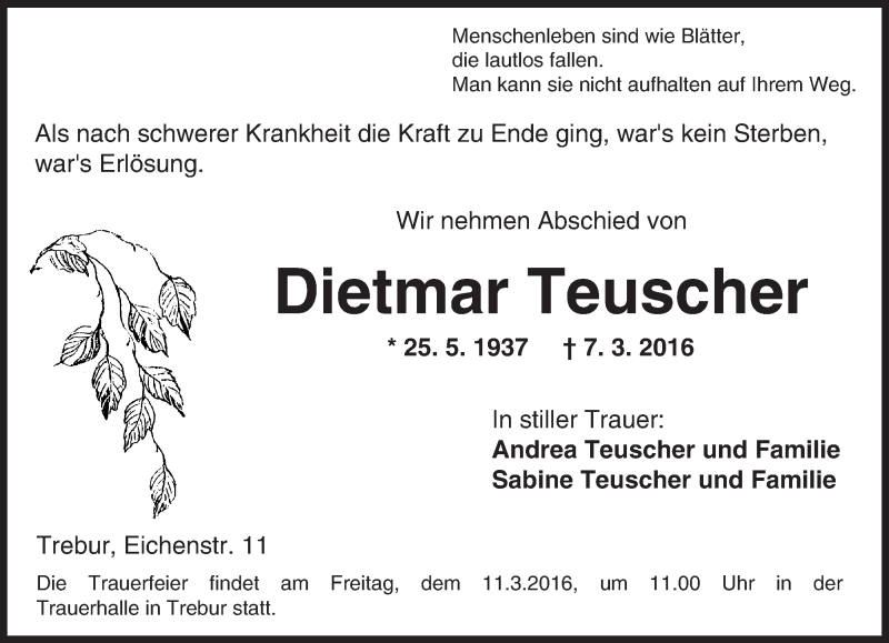  Traueranzeige für Dietmar Teuscher vom 09.03.2016 aus trauer.echo-online.de