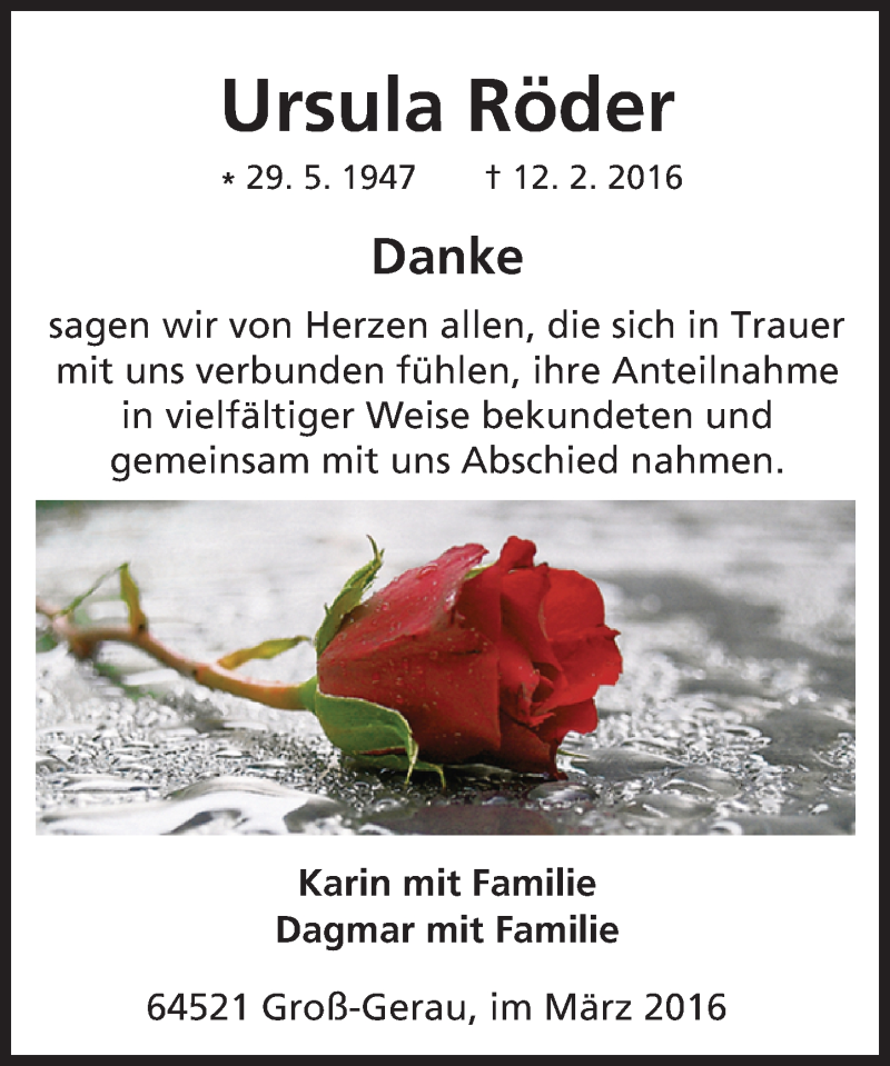  Traueranzeige für Ursula Röder vom 05.03.2016 aus trauer.echo-online.de