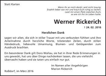 Traueranzeige von Werner Rickerich von trauer.echo-online.de