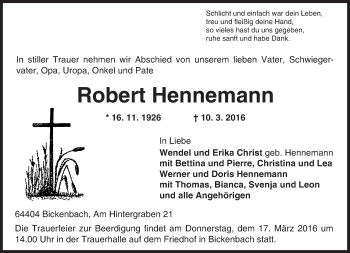 Traueranzeige von Robert Hennemann von trauer.echo-online.de