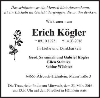 Traueranzeige von Erich Kögler von trauer.echo-online.de