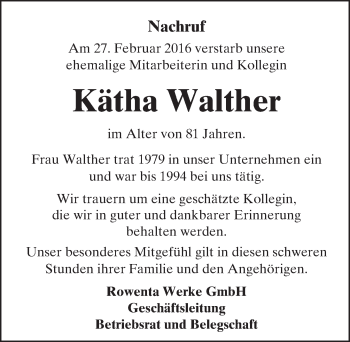 Traueranzeige von Kätha Walther von trauer.echo-online.de