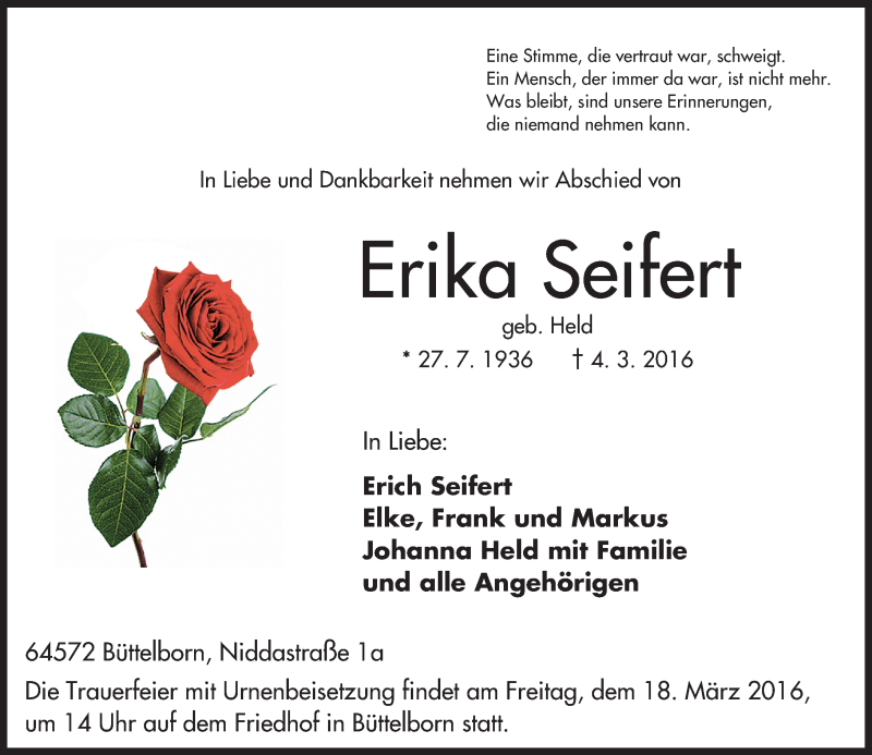  Traueranzeige für Erika Seifert vom 15.03.2016 aus trauer.echo-online.de