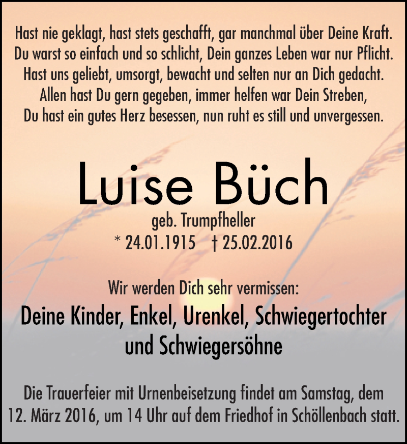  Traueranzeige für Luise Büch vom 09.03.2016 aus trauer.echo-online.de