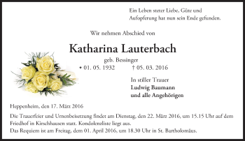 Traueranzeige von Katharina Lauterbach von trauer.echo-online.de