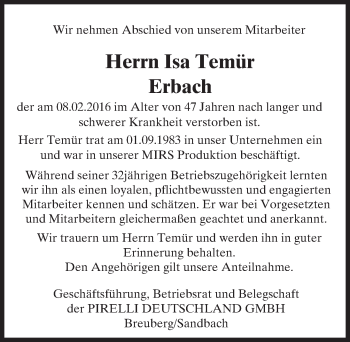 Traueranzeige von Isa Temür von trauer.echo-online.de