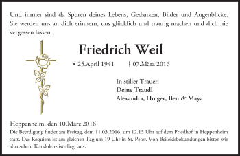 Traueranzeige von Friedrich Weil von trauer.echo-online.de