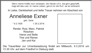 Traueranzeige von Anneliese Exner von trauer.echo-online.de