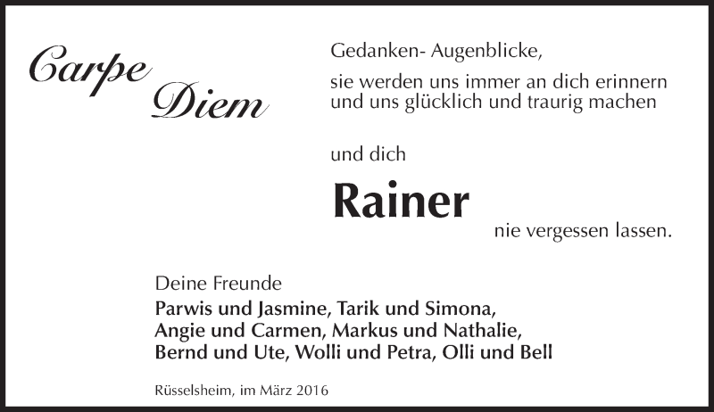  Traueranzeige für Rainer  vom 19.03.2016 aus trauer.echo-online.de