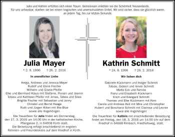 Traueranzeige von Julia und Kathrin  von trauer.echo-online.de