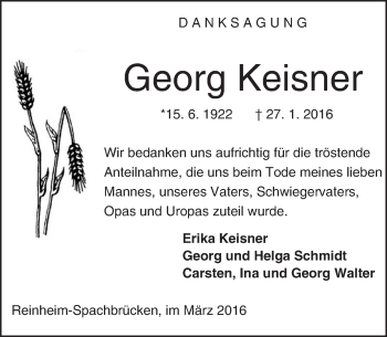 Traueranzeige von Georg Keisner von trauer.echo-online.de