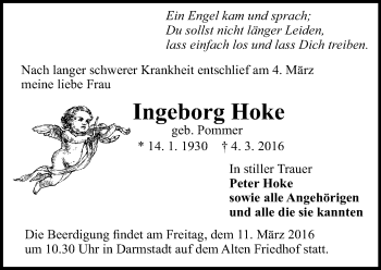 Traueranzeige von Ingeborg Hoke von trauer.echo-online.de