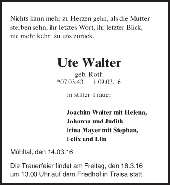 Traueranzeige von Ute Walter von trauer.echo-online.de