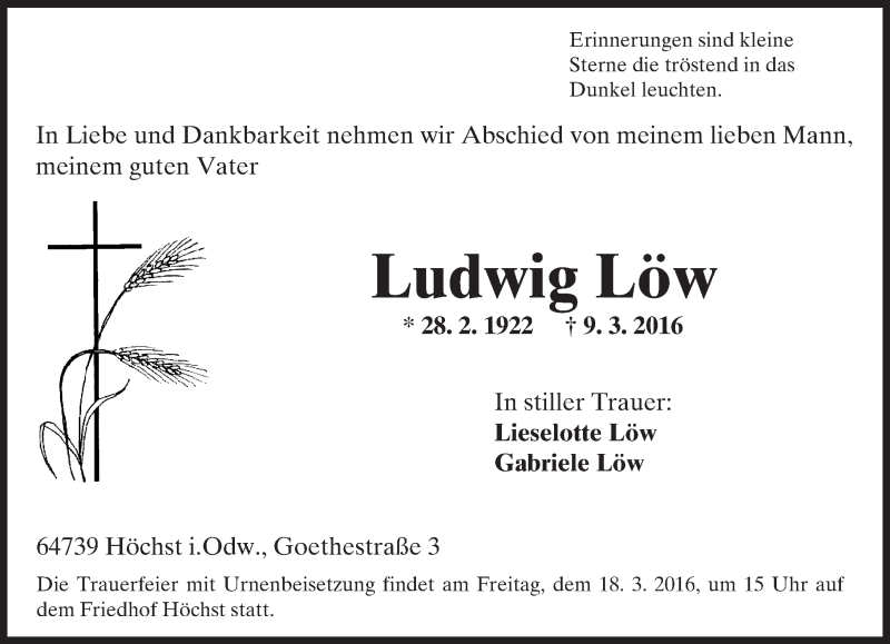  Traueranzeige für Ludwig Löw vom 15.03.2016 aus trauer.echo-online.de