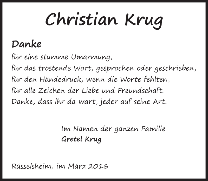  Traueranzeige für Christian Krug vom 05.03.2016 aus trauer.echo-online.de