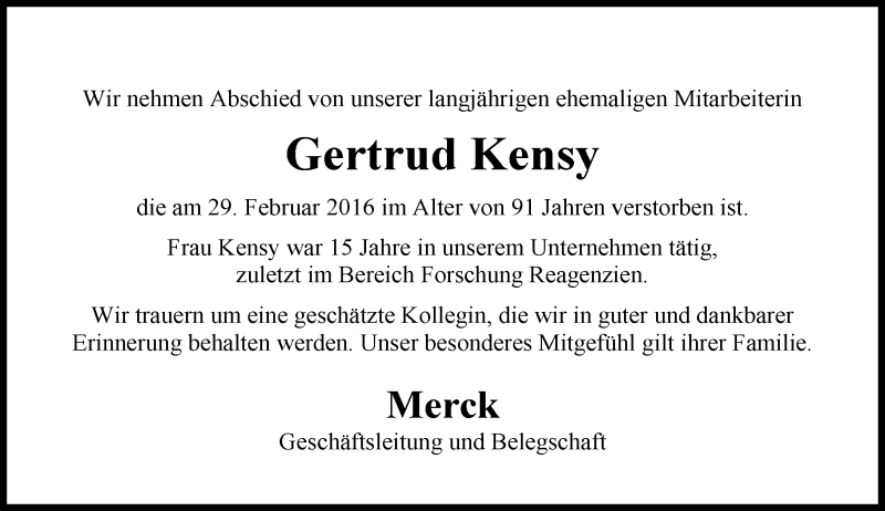  Traueranzeige für Gertrud Kensy vom 12.03.2016 aus trauer.echo-online.de