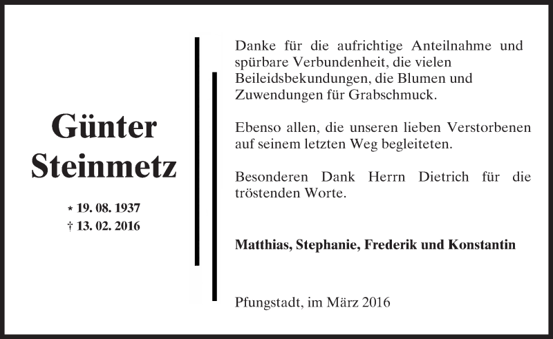 Traueranzeige für Günter Steinmetz vom 05.03.2016 aus trauer.echo-online.de