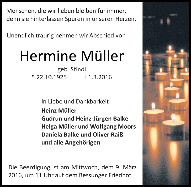  Traueranzeige für Hermine Müller vom 05.03.2016 aus trauer.echo-online.de