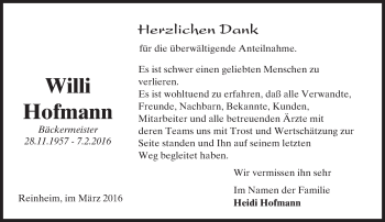 Traueranzeige von Willi Hofmann von trauer.echo-online.de