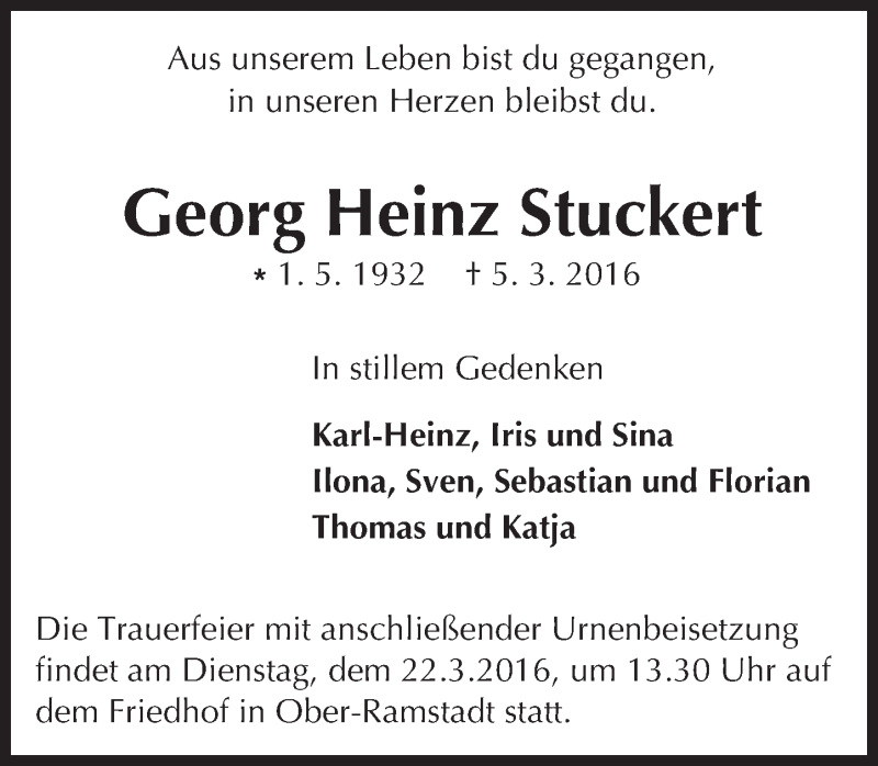  Traueranzeige für Georg Heinz Stuckert vom 19.03.2016 aus trauer.echo-online.de