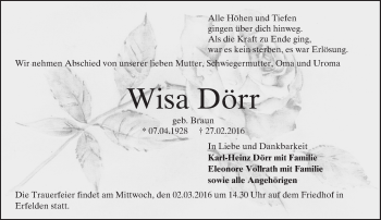 Traueranzeige von Wisa Dörr von trauer.echo-online.de
