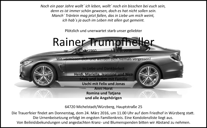  Traueranzeige für Rainer Trumpfheller vom 19.03.2016 aus trauer.echo-online.de