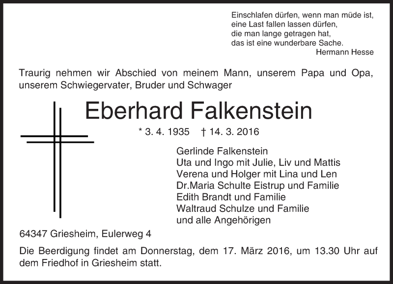 Traueranzeige für Eberhard Falkenstein vom 16.03.2016 aus trauer.echo-online.de