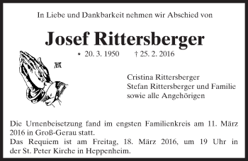Traueranzeige von Josef Rittersberger von trauer.echo-online.de