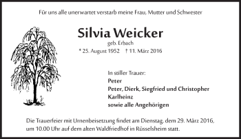 Traueranzeige von Silvia Weicker von trauer.echo-online.de