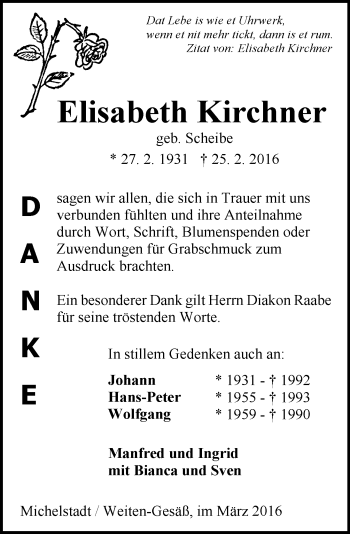 Traueranzeige von Elisabeth Kirchner von trauer.echo-online.de