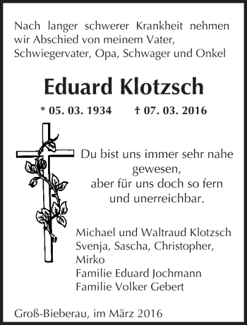 Traueranzeige von Eduard Klotzsch von trauer.echo-online.de