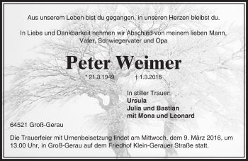 Traueranzeige von Peter Weimer von trauer.echo-online.de